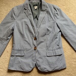 J Crew blue & white Gingham 100% cotton blazer jacket 6